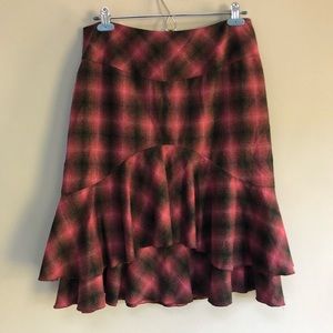 Trina Turk plaid wool skirt - ruffles, USA made, 6